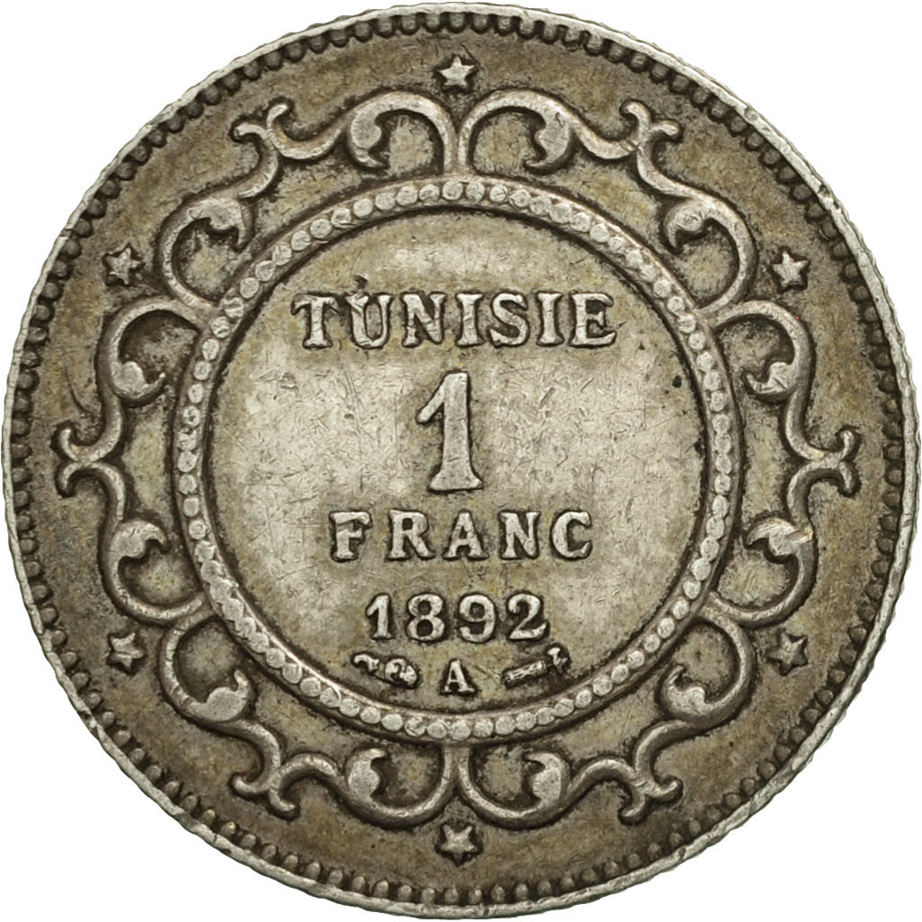 Coin, Tunisia, Ali Bey, Franc, 1892, Paris, AU(50-53), Silver, KM:224