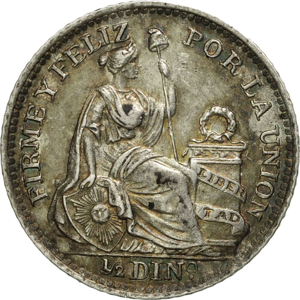 Peru, 1/2 Dinero, 1914, Lima, AU(55-58), Silver, KM:206.2