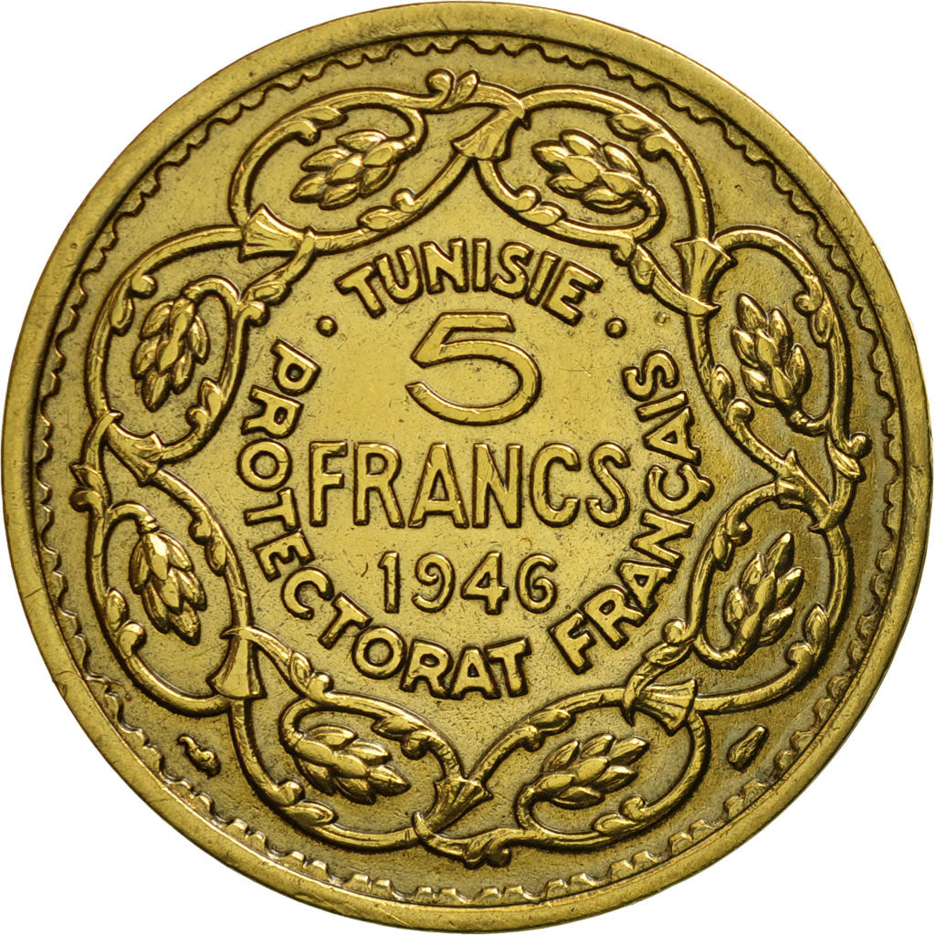 Tunisia, Muhammad al-Amin Bey, 5 Francs, 1946, Paris, AU(55-58), KM 273