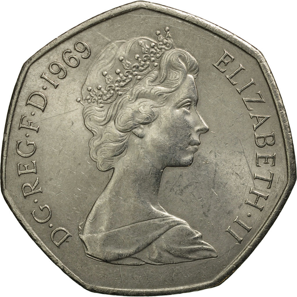 Great Britain, Elizabeth II, 50 New Pence, 1969, AU(50-53), Copper-nickel,KM913