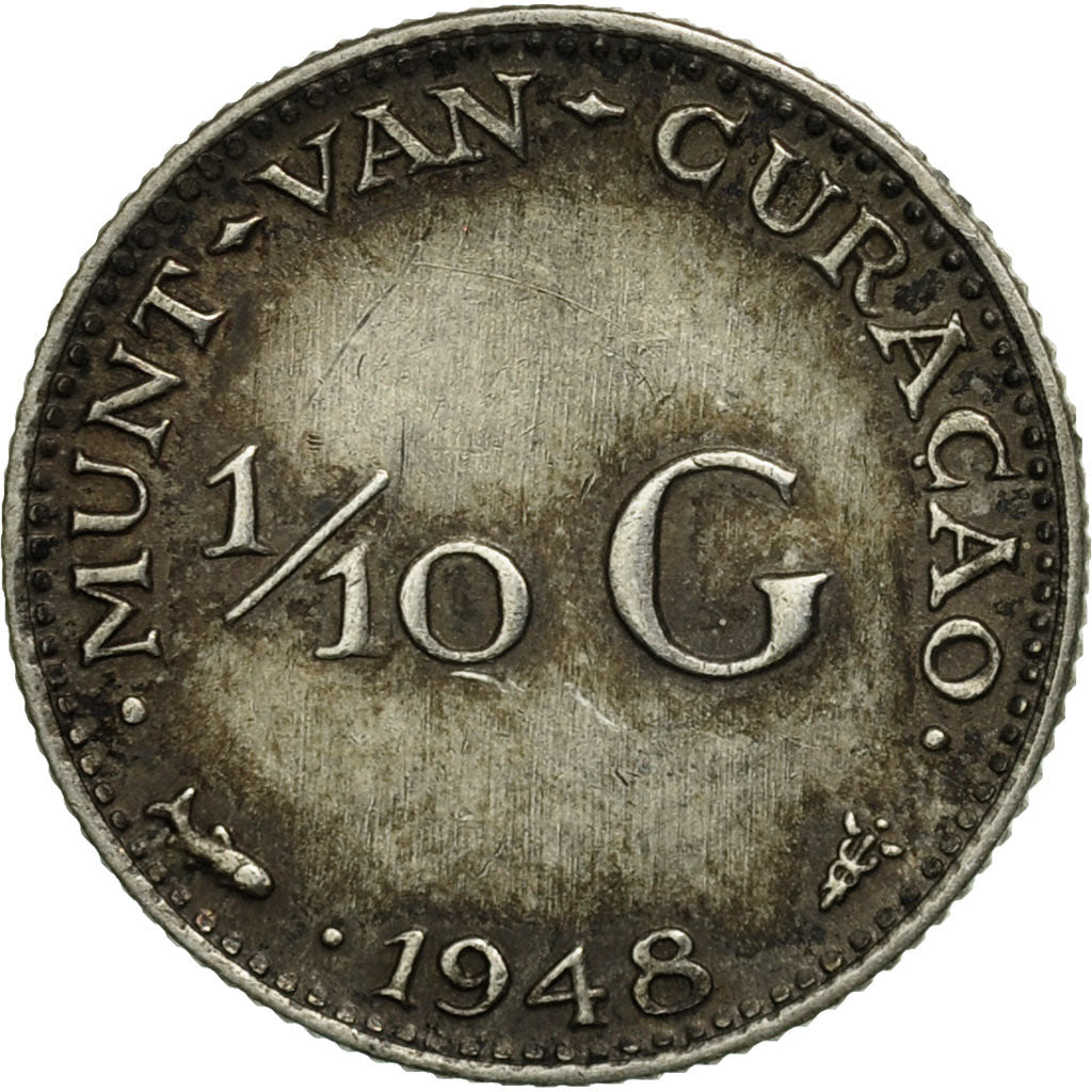 Coin, Curacao, 1/10 Gulden, 1948, EF(40-45), Silver, KM:48