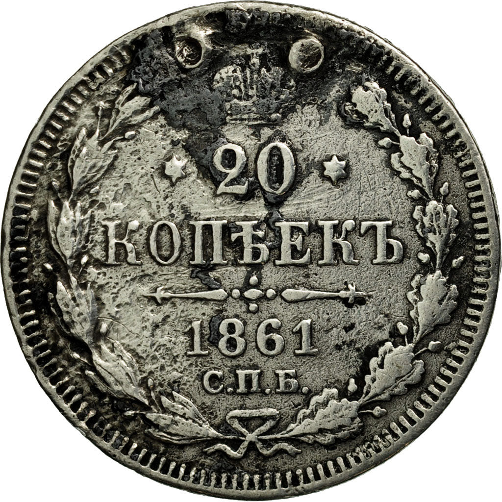 Russia, Alexander II, 20 Kopeks, 1861, VF(30-35), Silver, KM:22.2
