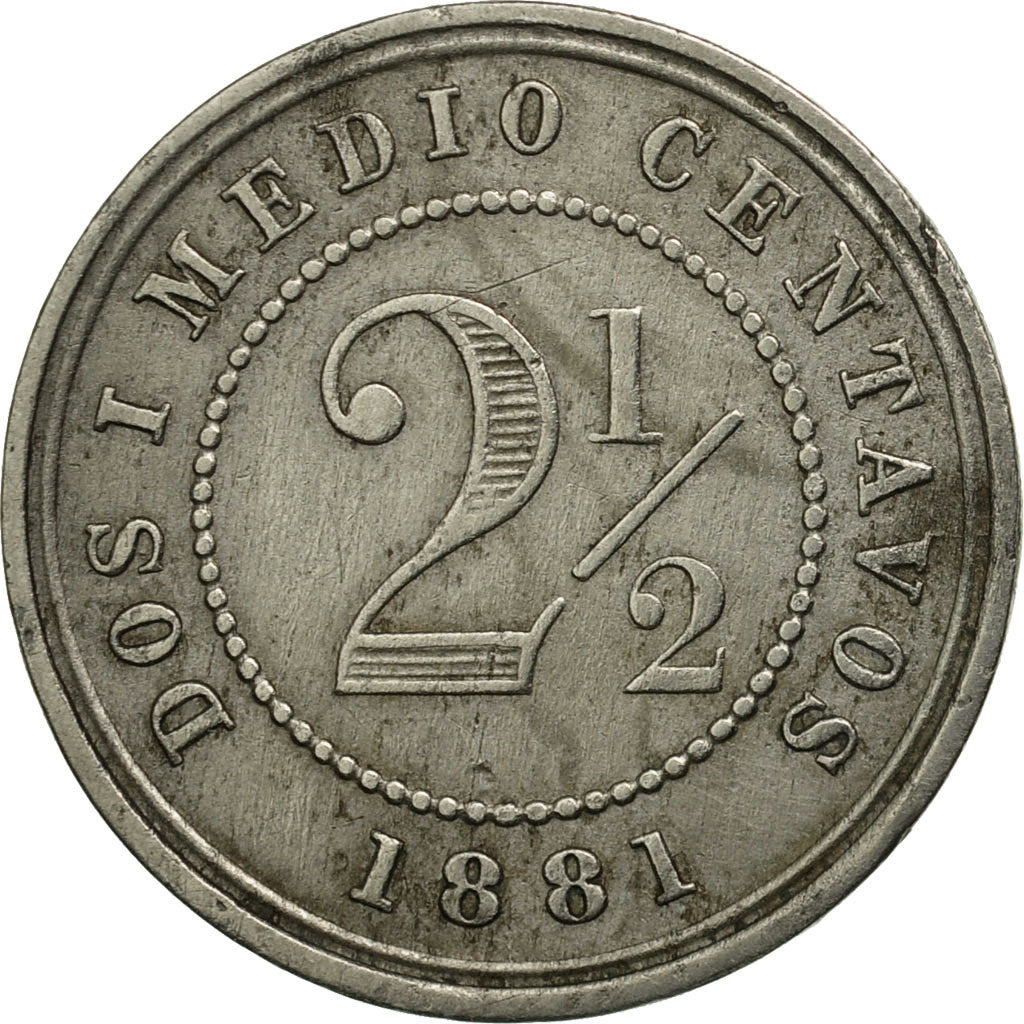 Colombia, 2-1/2 Centavos, 1881, Heaton,Birmingham,EF(40-45),Copper-nikel, KM 180