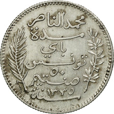 Monnaie, Tunisie, Muhammad al-Nasir Bey, 50 Centimes, 1916, Paris, SUP, Argent