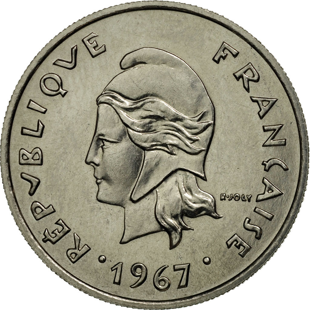 New Caledonia, 10 Francs, 1967, Paris, MS(63), Nickel, KM:5