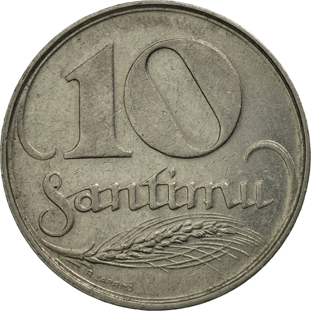 Latvia, 10 Santimu, 1922, AU(50-53), Nickel, KM:4
