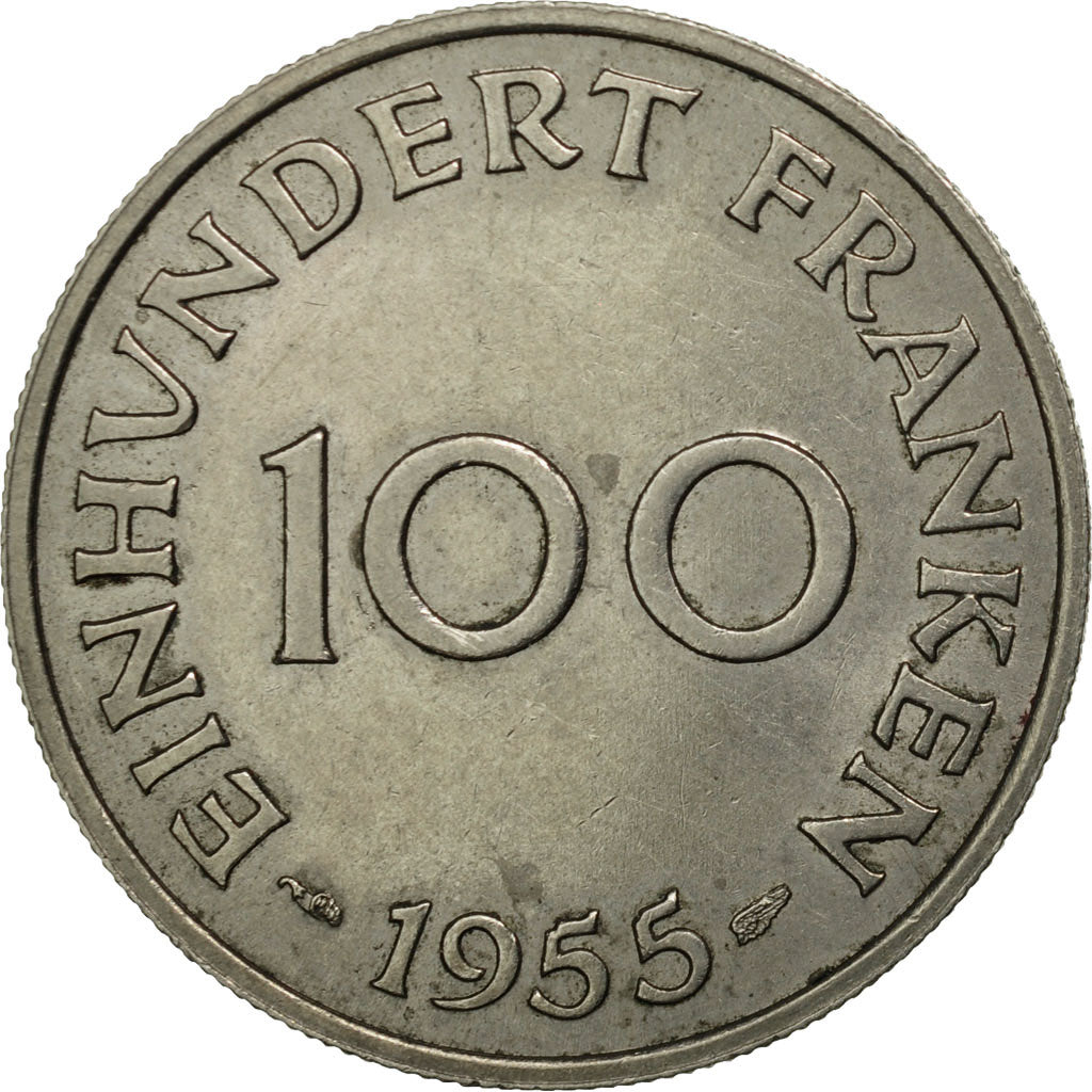 Coin, SAARLAND, 100 Franken, 1955, Paris, AU(50-53), Copper-nickel, KM:4