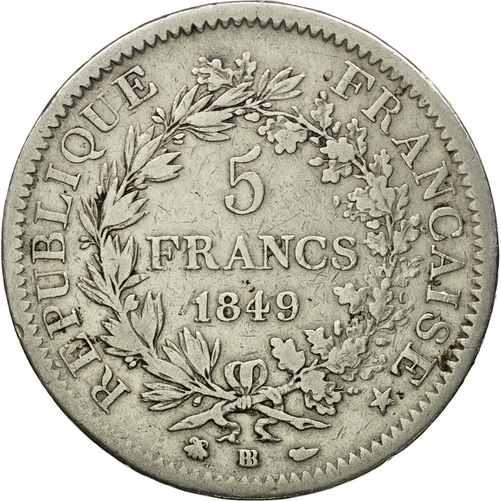 Coin, France, Hercule, 5 Francs, 1849, Strasbourg, VF(30-35), Silver, KM:756.2