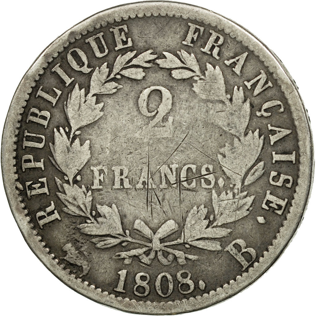 Munten, Frankrijk, Napoléon I, 2 Francs, 1808, Rouen, FR, Zilver, KM:684.2