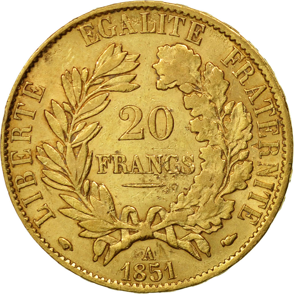 France, Cérès, 20 Francs, 1851, Paris, AU(50-53), Gold, KM:762, Gadoury:1059