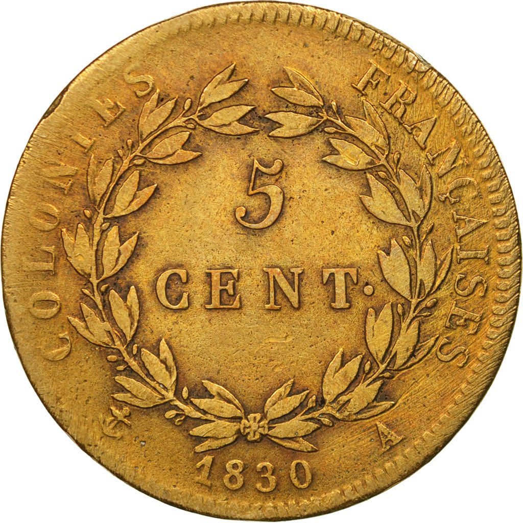 Coin, FRENCH COLONIES, Charles X, 5 Centimes, 1830, Paris, VF(20-25), Bronze