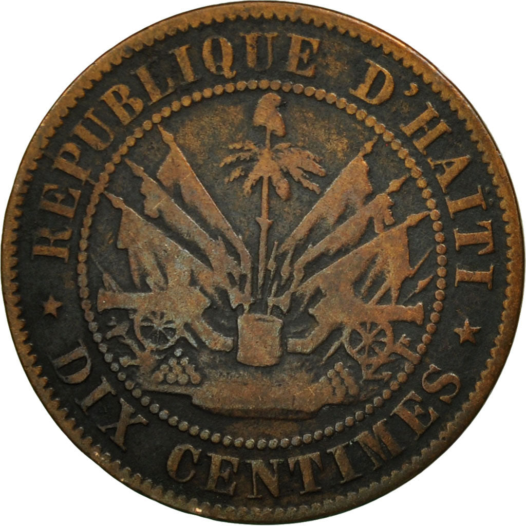 Haiti, 10 Centimes, 1863, Heaton, EF(40-45), Bronze, KM:40