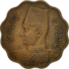 Egypt, Farouk, 10 Milliemes, 1943, British Royal Mint, EF(40-45), Bronze, KM:361