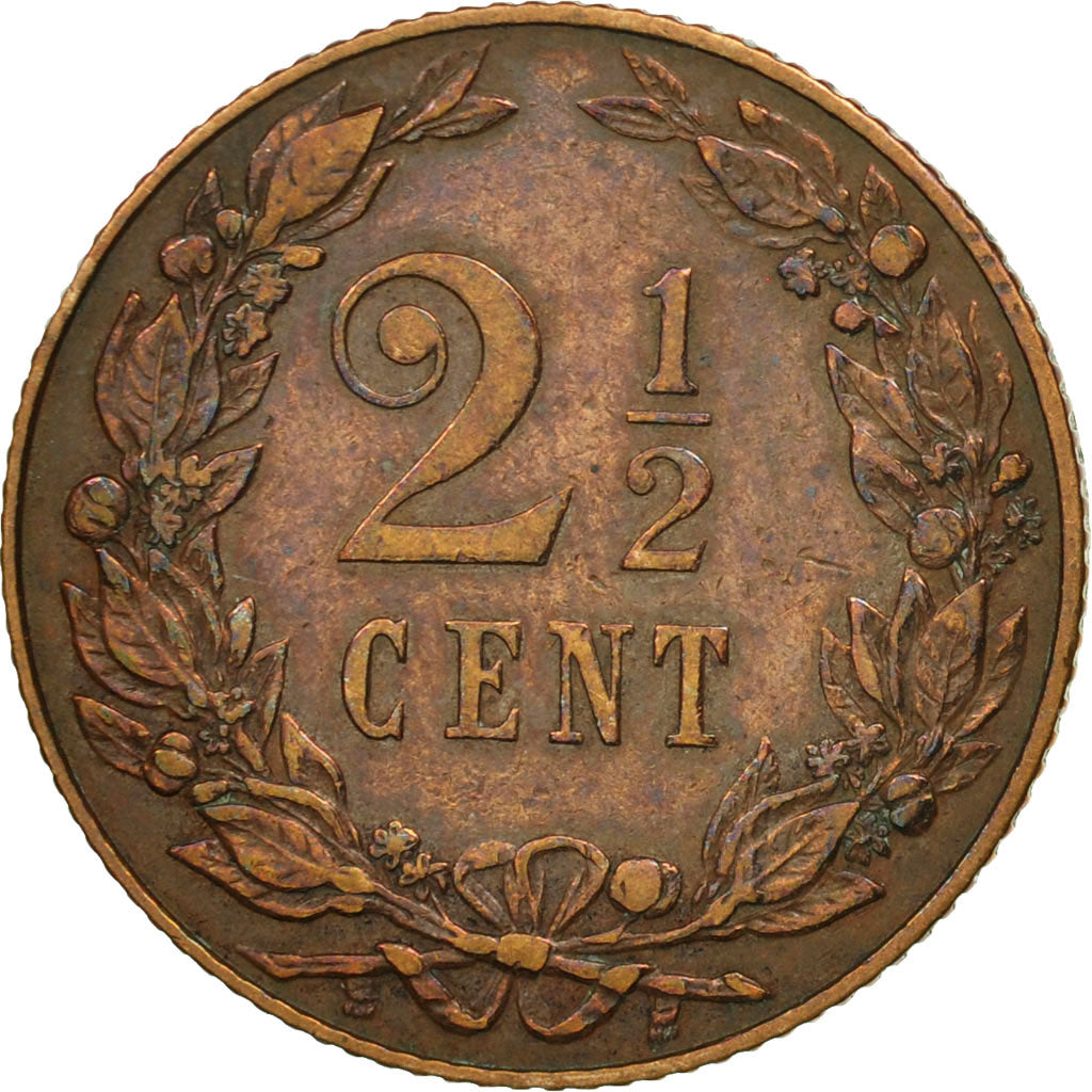 Netherlands, Wilhelmina I, 2-1/2 Cent, 1906, EF(40-45), Bronze, KM:134