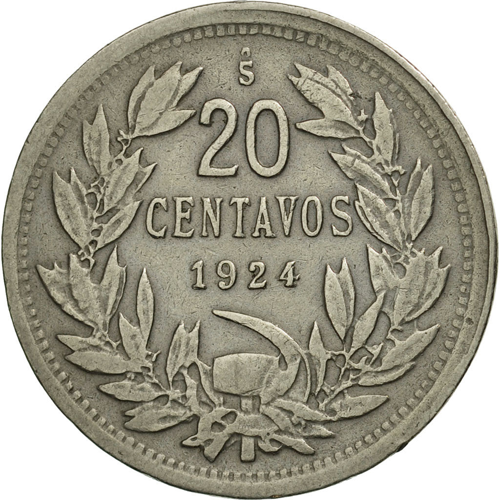 Coin, Chile, 20 Centavos, 1924, EF(40-45), Copper-nickel, KM:167.1