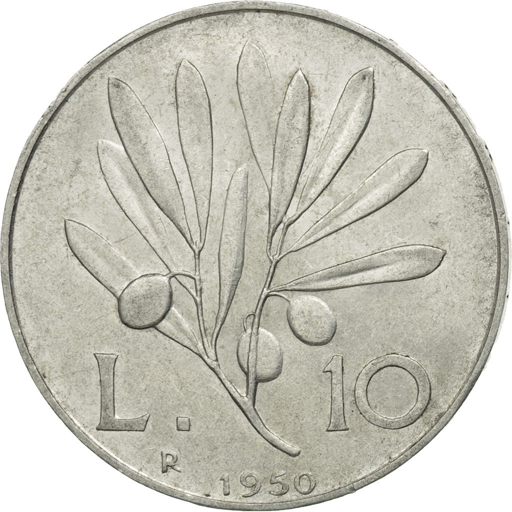 Italy, 10 Lire, 1950, Rome, AU(50-53), Aluminum, KM:90