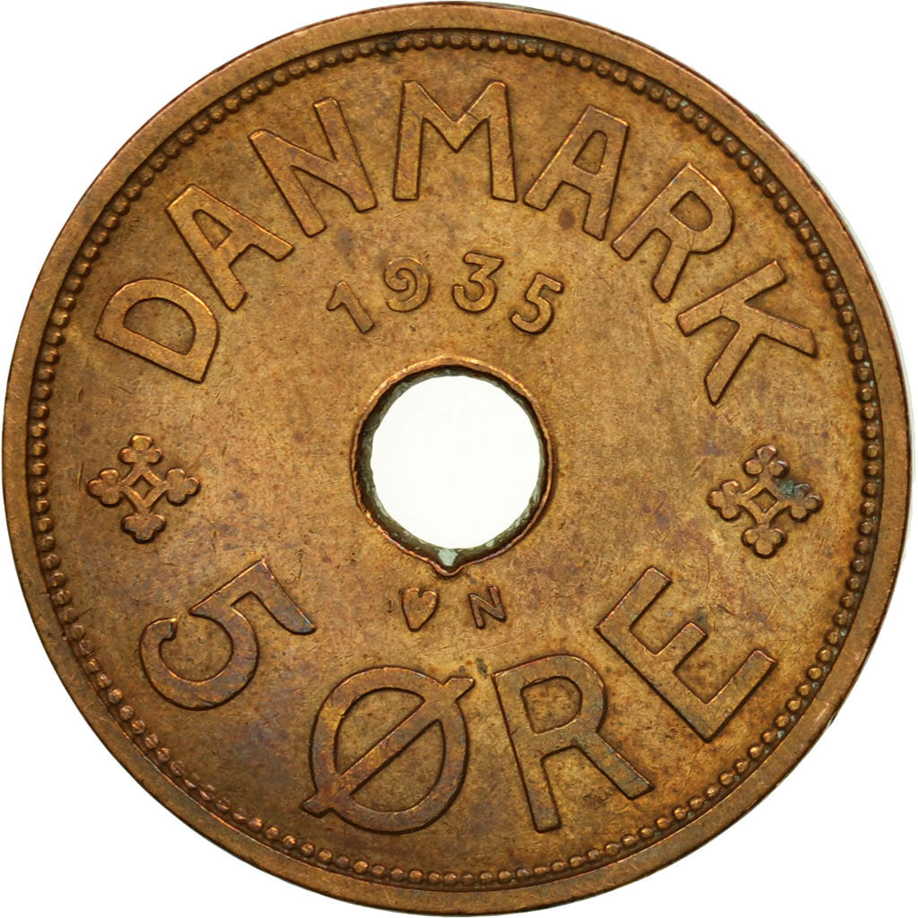 Coin, Denmark, Christian X, 5 Öre, 1935, Copenhagen, AU(50-53), Bronze
