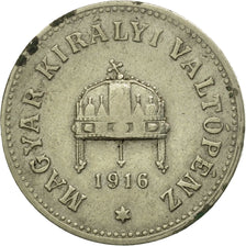 Moneda, Hungría, Franz Joseph I, 10 Filler, 1916, Kremnitz, MBC, Cobre -