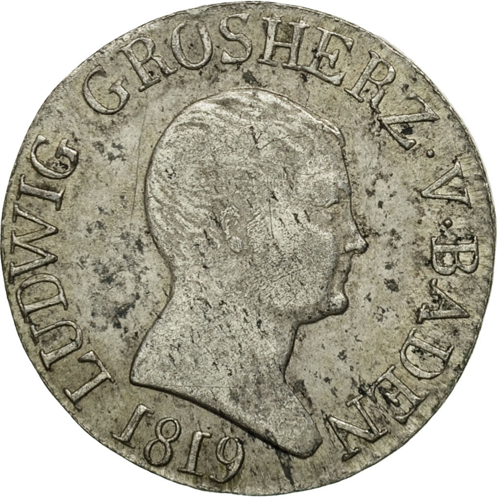 Coin, German States, BADEN, Ludwig I, 6 Kreuzer, 1819, EF(40-45), Silver, KM:173