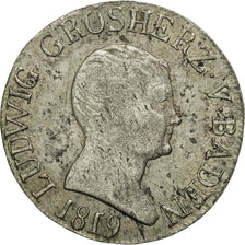 Moneda, Estados alemanes, BADEN, Ludwig I, 6 Kreuzer, 1819, MBC, Plata, KM:173