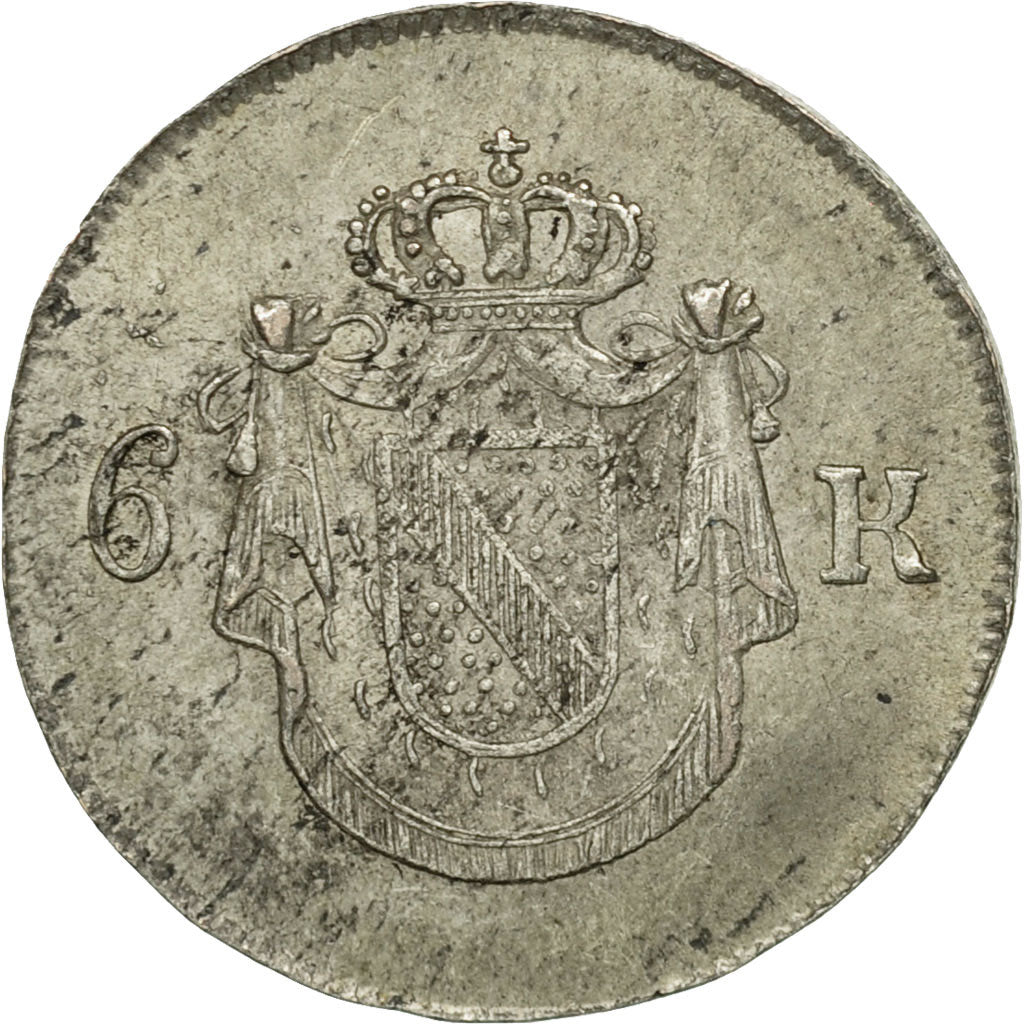 Coin, German States, BADEN, Ludwig I, 6 Kreuzer, 1819, EF(40-45), Silver, KM:173