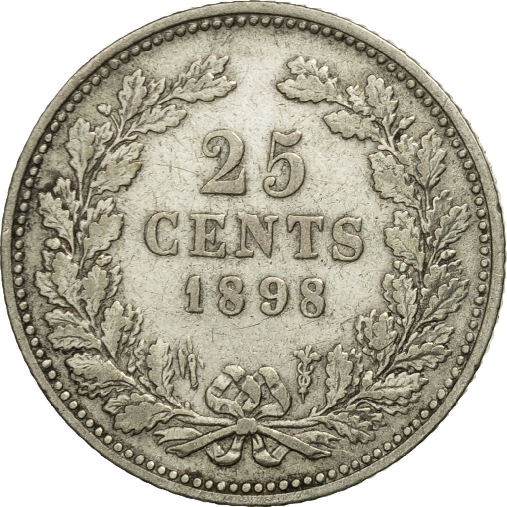 Coin, Netherlands, Wilhelmina I, 25 Cents, 1898, EF(40-45), Silver, KM:120.1