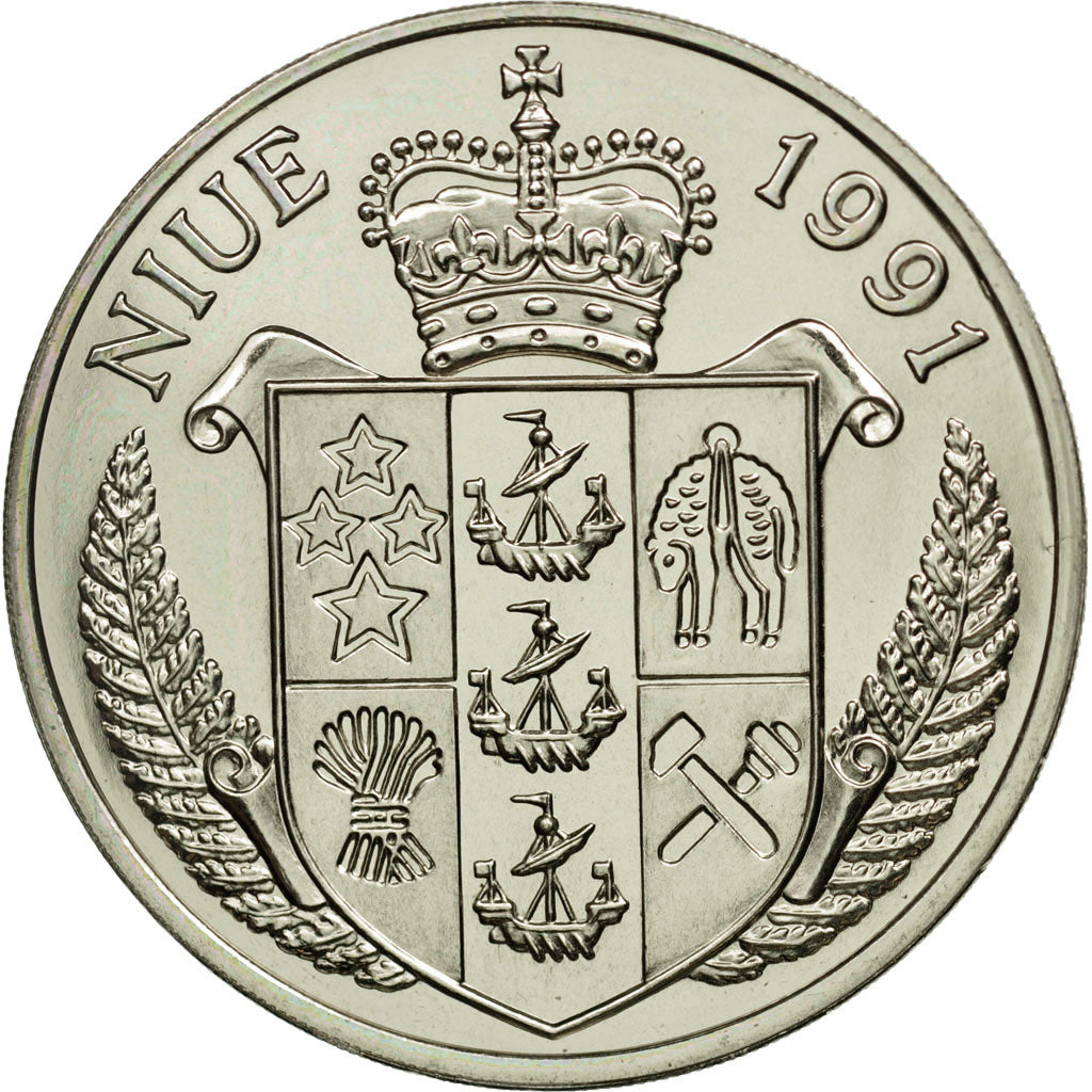 Coin, Niue, Elizabeth II, 5 Dollars, 1991, MS(63), Copper-nickel, KM:144