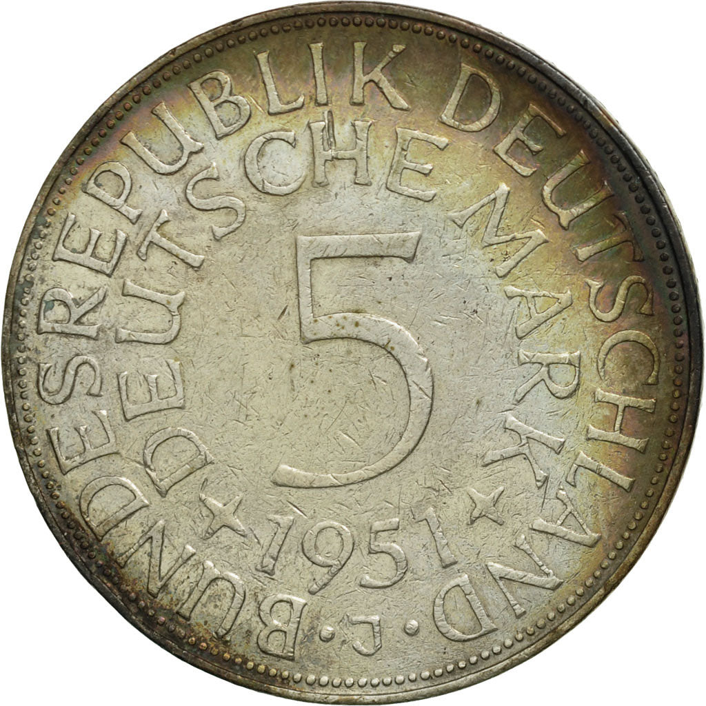 GERMANY - FEDERAL REPUBLIC, 5 Mark, 1951, Hamburg, AU(50-53), Silver, KM:112.1