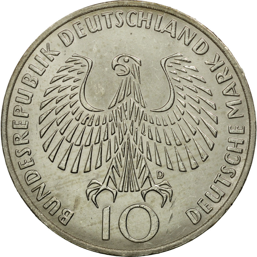 Moneda, ALEMANIA - REPÚBLICA FEDERAL, 10 Mark, 1972, Munich, SC, Plata, KM:135