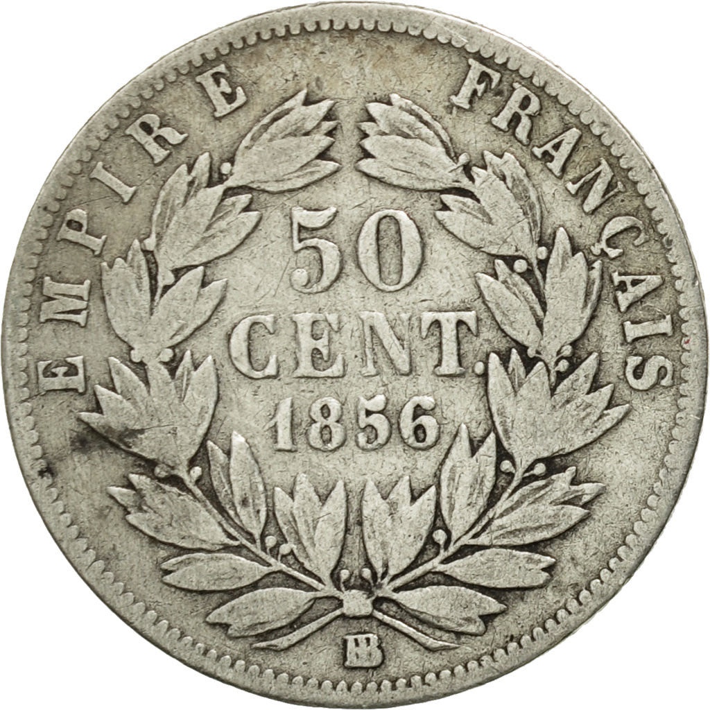 Moneda, Francia, Napoleon III, Napoléon III, 50 Centimes, 1856, Strasbourg, BC