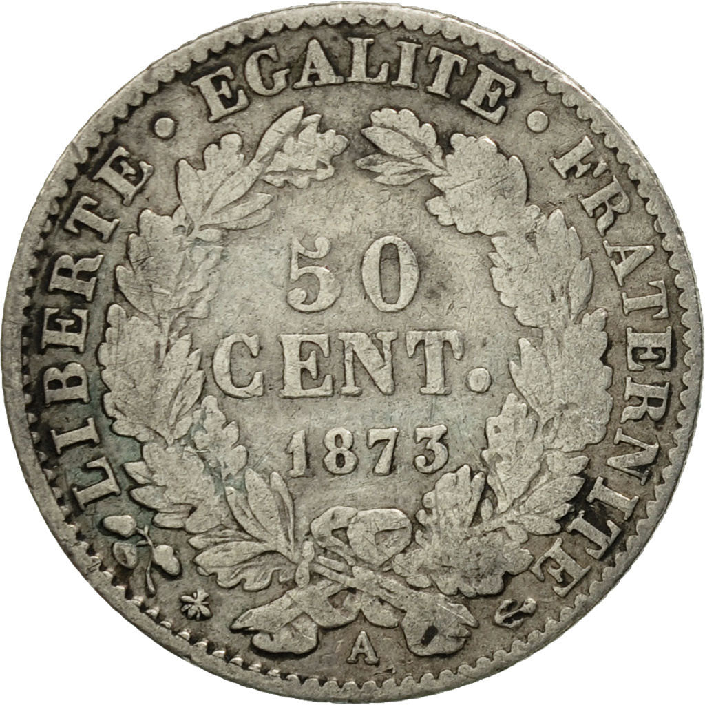 Coin, France, Cérès, 50 Centimes, 1873, Paris, VF(30-35), Silver, KM:834.1