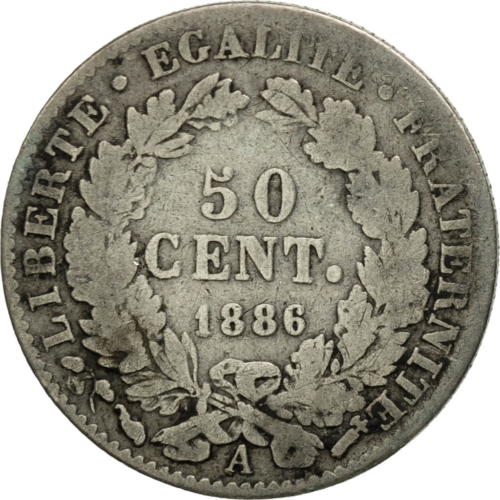 Coin, France, Cérès, 50 Centimes, 1886, Paris, F(12-15), Silver, KM:834.1