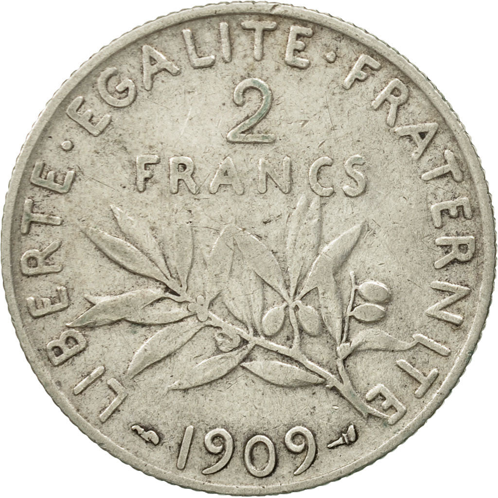 Monnaie, France, Semeuse, 2 Francs, 1909, Paris, TB+, Argent, KM:845.1
