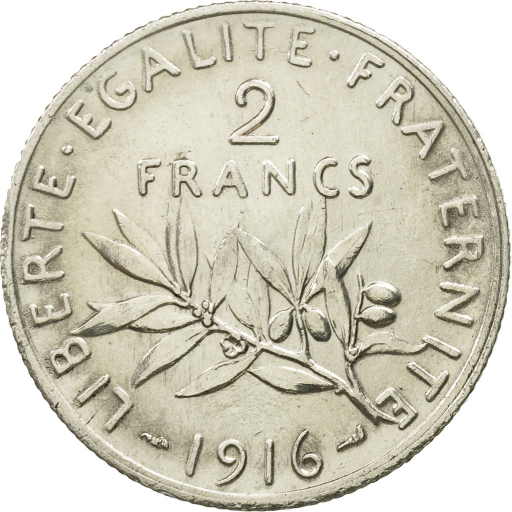 Coin, France, Semeuse, 2 Francs, 1916, Paris, AU(55-58), Silver, KM:845.1