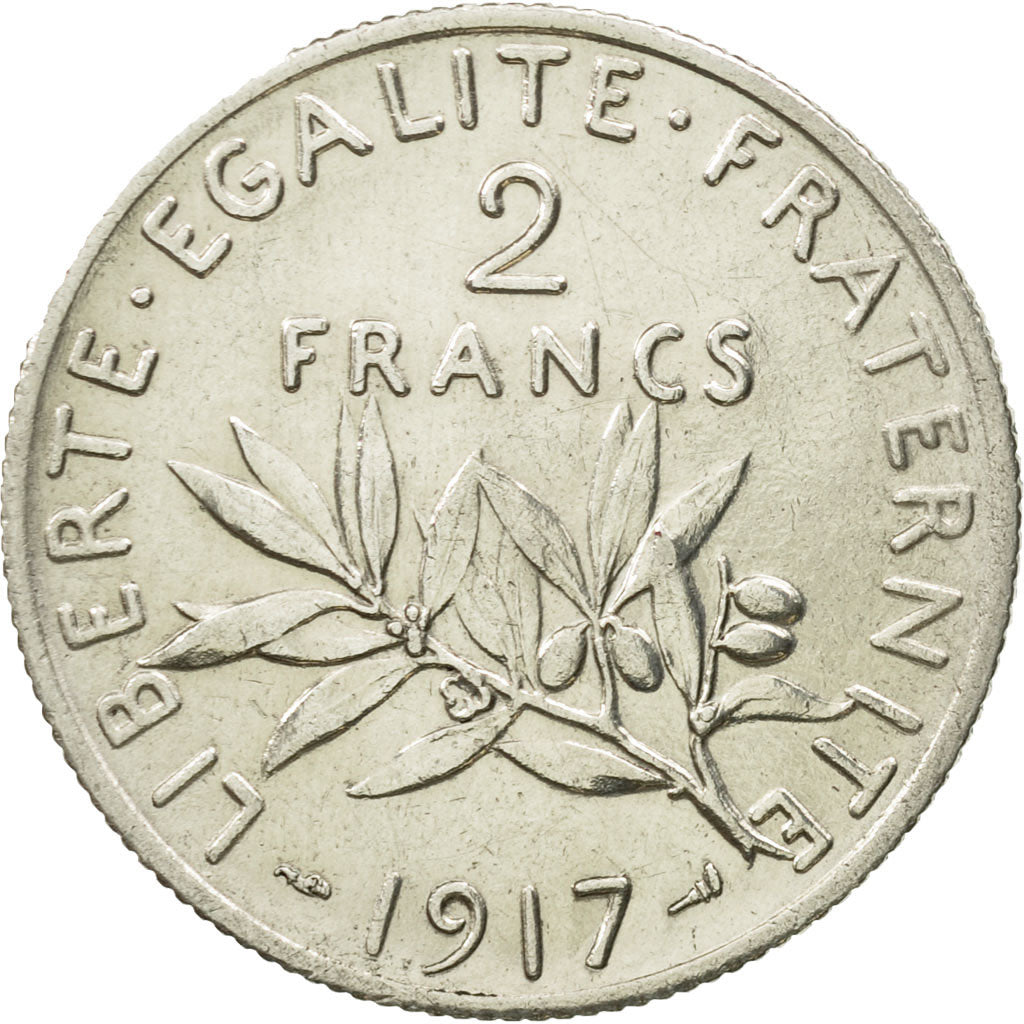 Coin, France, Semeuse, 2 Francs, 1917, Paris, AU(55-58), Silver, KM:845.1