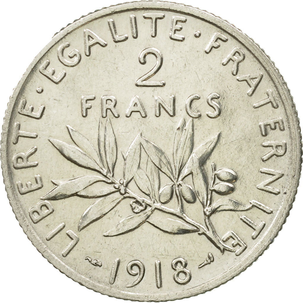 Coin, France, Semeuse, 2 Francs, 1918, Paris, AU(55-58), Silver, KM:845.1