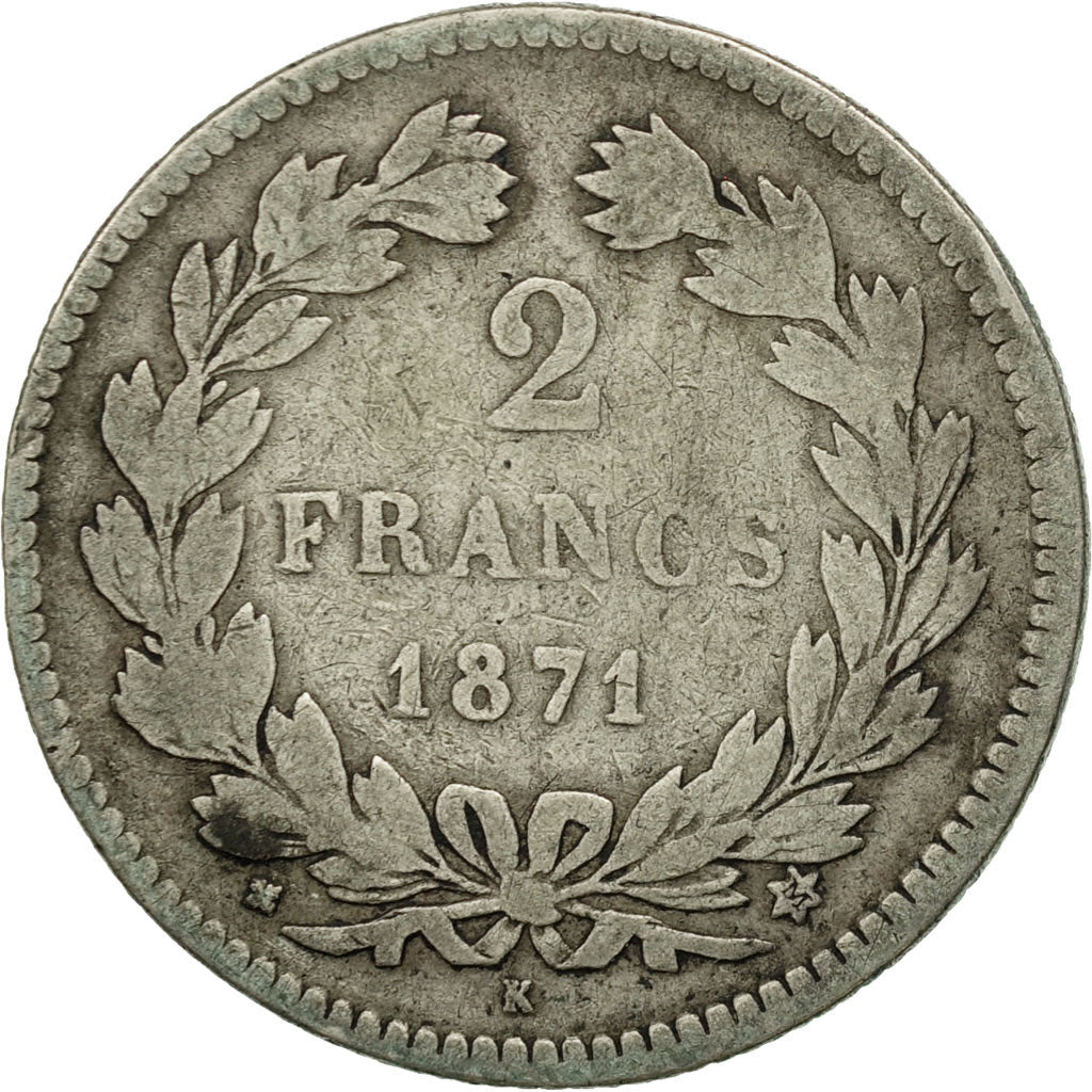Monnaie, France, Cérès, 2 Francs, 1871, Bordeaux, TB, Argent, KM:816.2