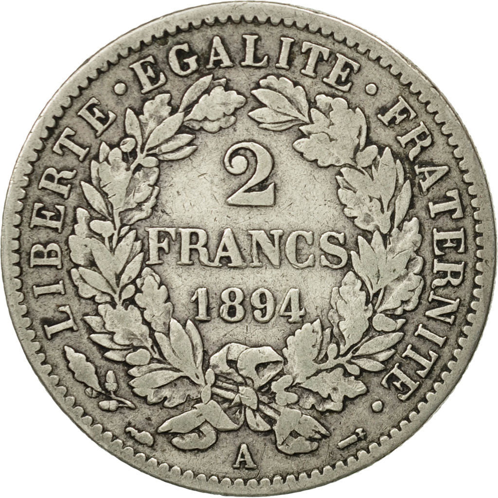 Munten, Frankrijk, Cérès, 2 Francs, 1894, Paris, ZF, Zilver, KM:817.1