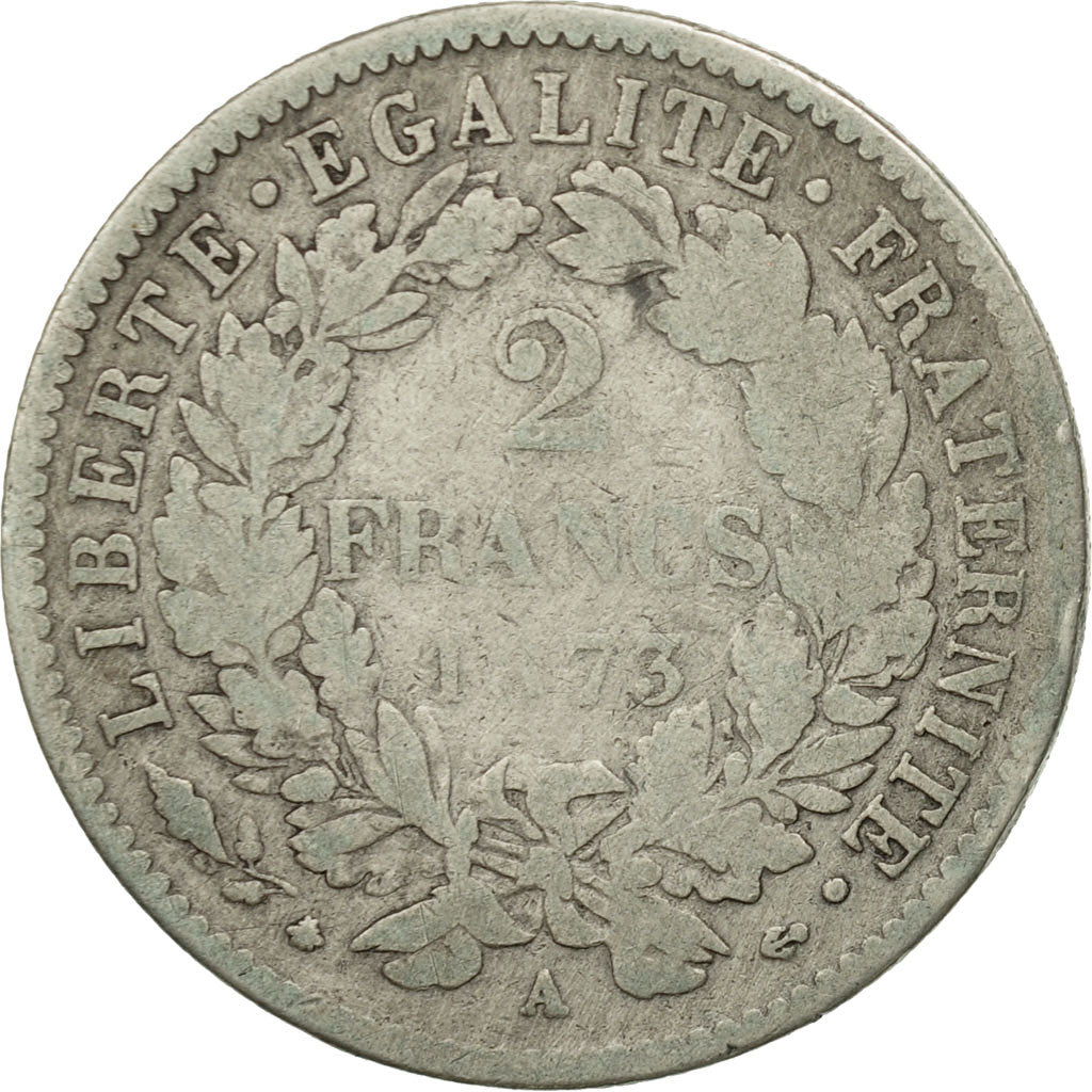 Moneda, Francia, Cérès, 2 Francs, 1873, Paris, BC, Plata, KM:817.1