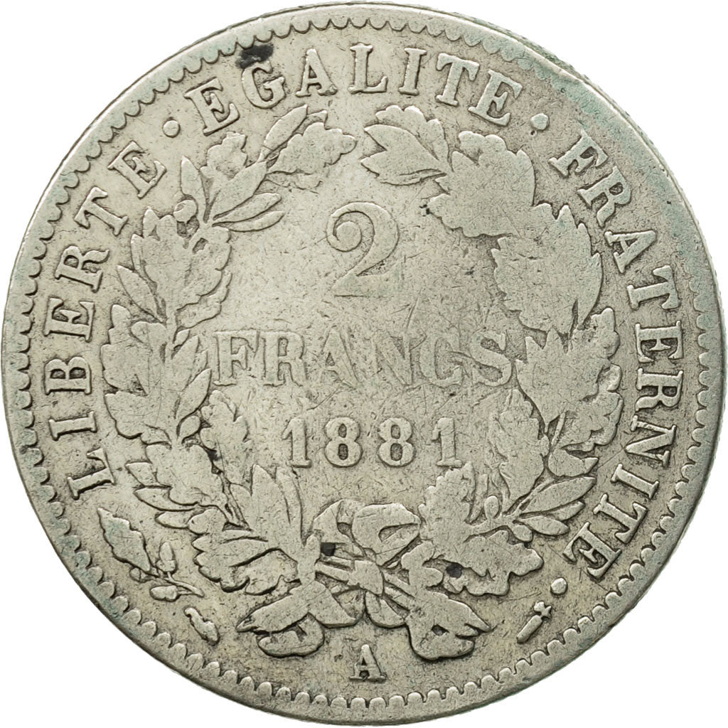 France, Cérès, 2 Francs, 1881, Paris, VF(20-25), Silver, KM:817.1
