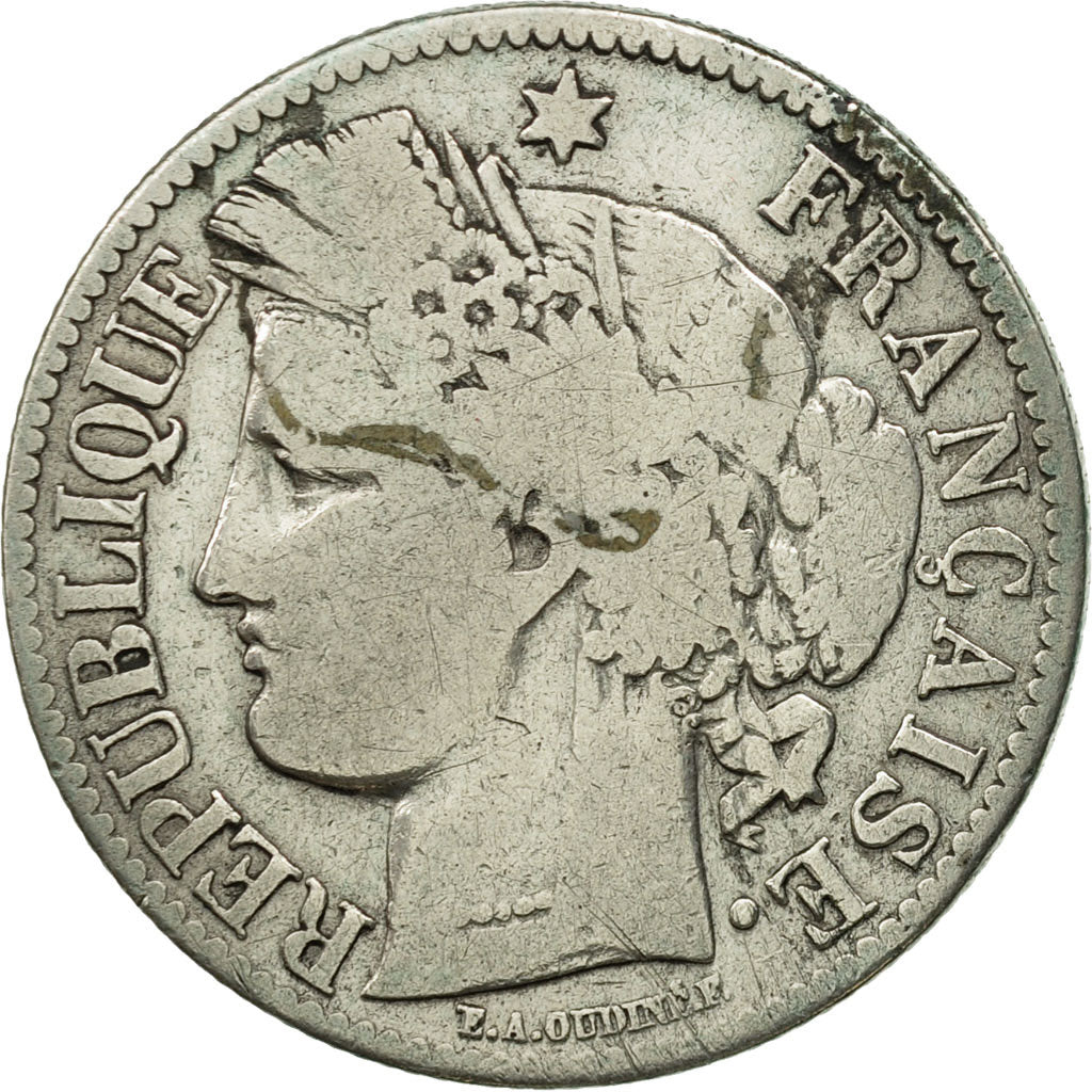Coin, France, Cérès, 2 Francs, 1872, Bordeaux, VF(20-25), Silver, KM:817.2