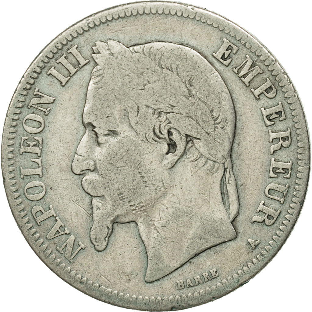 Francia, Napoleon III, 2 Francs, 1868, Paris, BC, Plata, KM 807.1