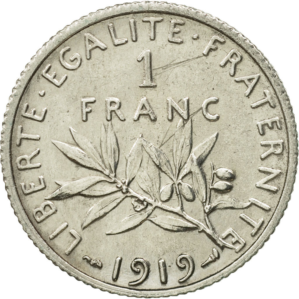Francia, Semeuse, Franc, 1919, Paris, MBC+, Plata, KM:844.1, Gadoury:467
