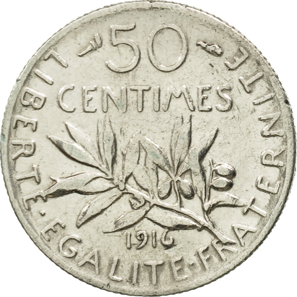 France, Semeuse, 50 Centimes, 1916, Paris, EF(40-45), Silver, KM:854