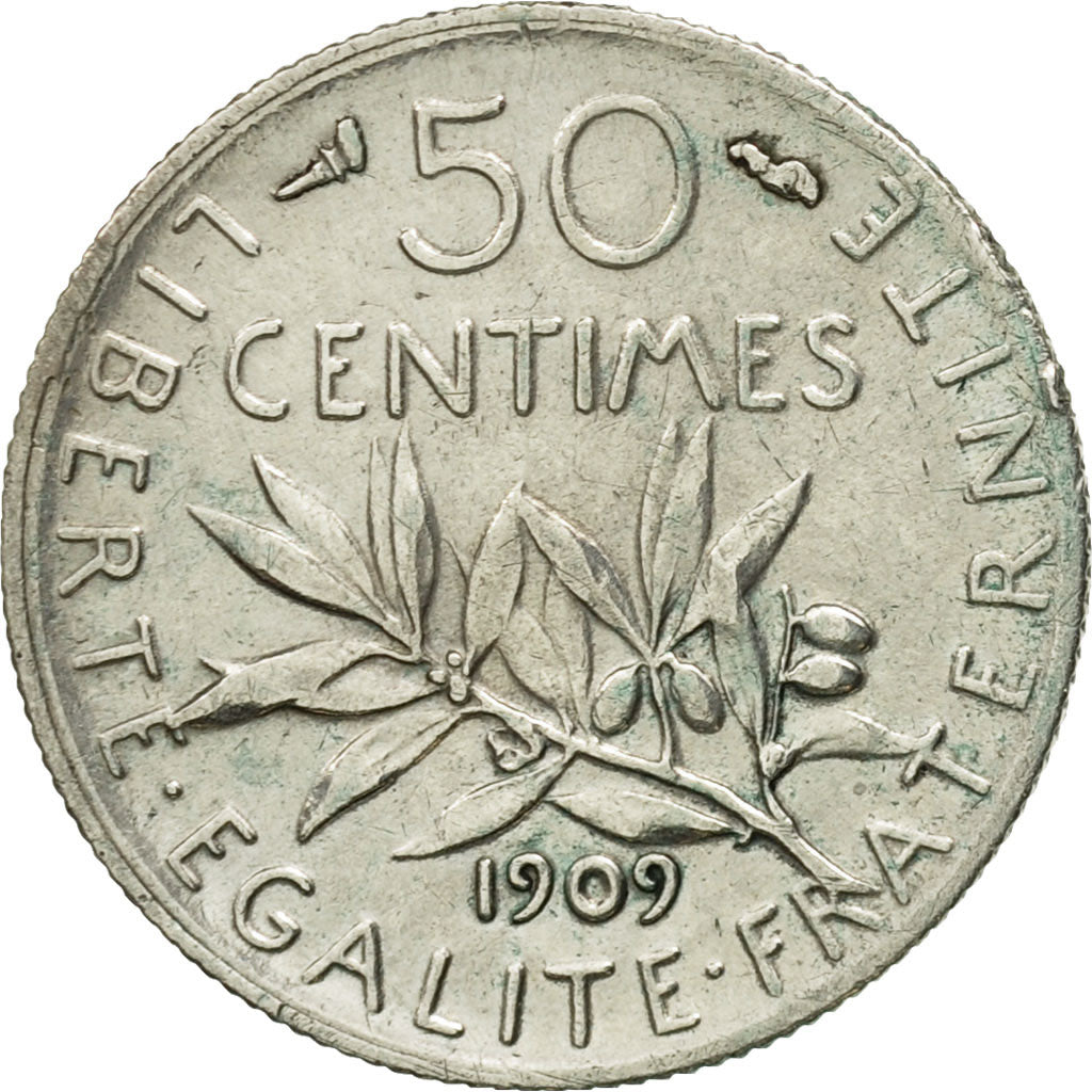 Coin, France, Semeuse, 50 Centimes, 1909, Paris, EF(40-45), Silver, KM:854