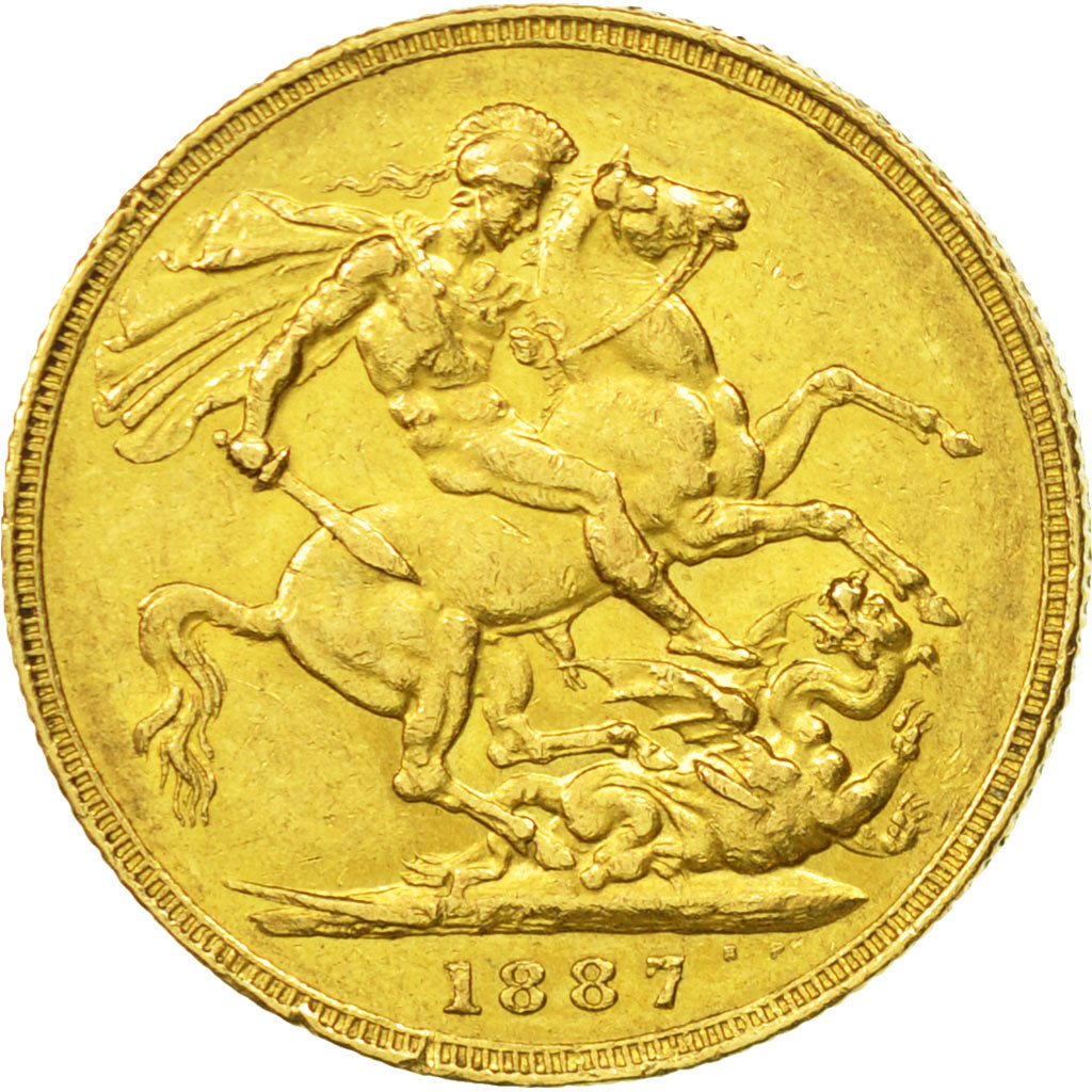 Great Britain, Victoria, Sovereign, 1887, EF(40-45), Gold, KM:767