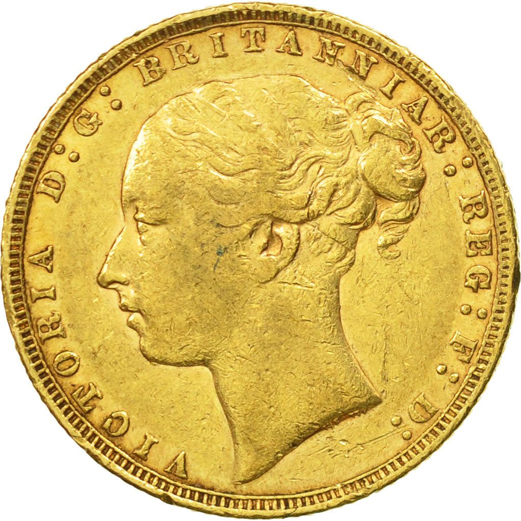 Coin, Great Britain, Victoria, Sovereign, 1873, AU(50-53), Gold, KM:752