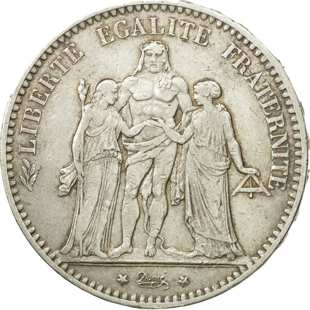 Moneda, Francia, Hercule, 5 Francs, 1876, Bordeaux, MBC+, Plata, KM:820.2