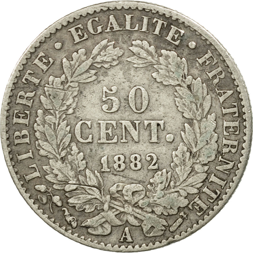 France, Cérès, 50 Centimes, 1882, Paris, VF(20-25), Silver, KM:834.1