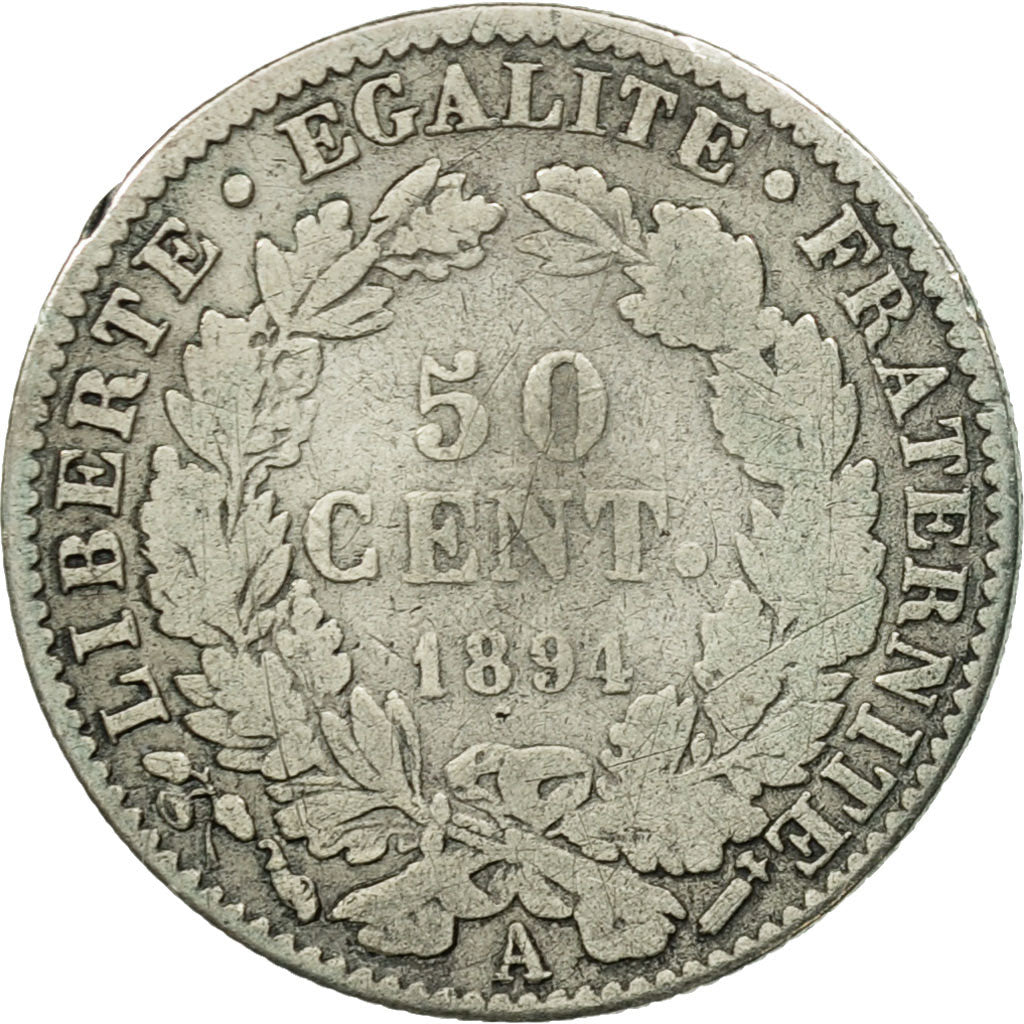 France, Cérès, 50 Centimes, 1894, Paris, F(12-15), Silver, KM:834.1